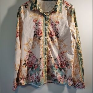 SHEIN Multicolor Floral Womens Butyon Down Top Size Small